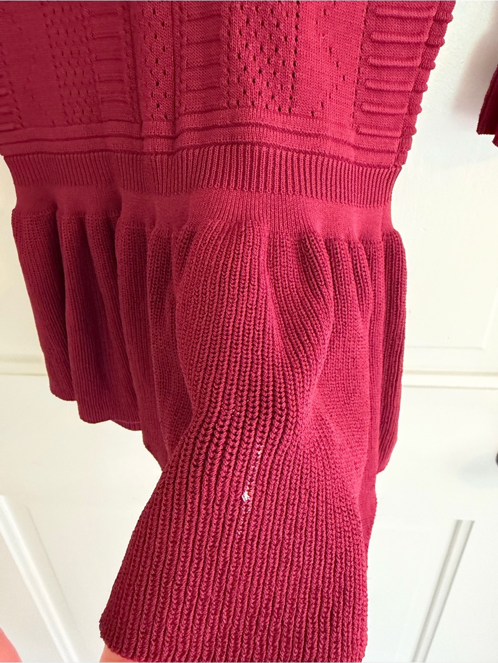 Torn by Ronny Kobo Burgundy Pointelle Knit Peplum Top Small - Picture 6 of 6
